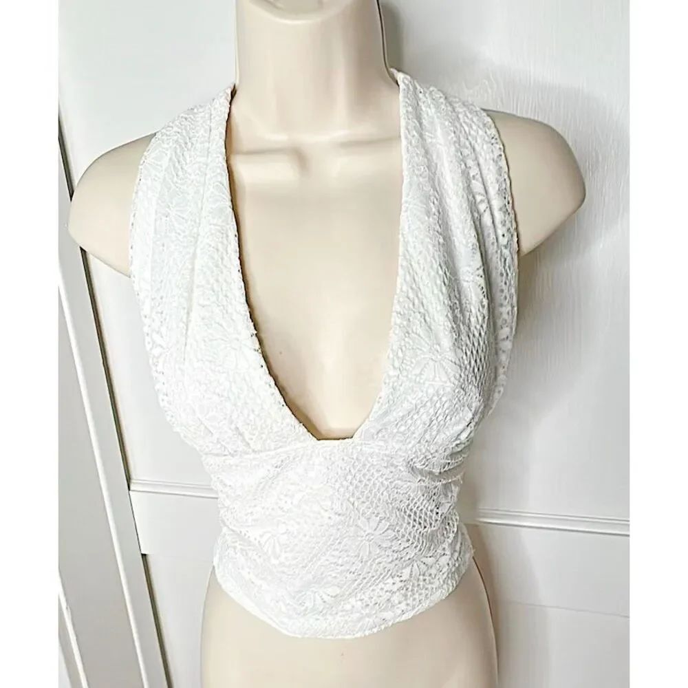 Princess Polly Floral Lace Halter Top White Size Small